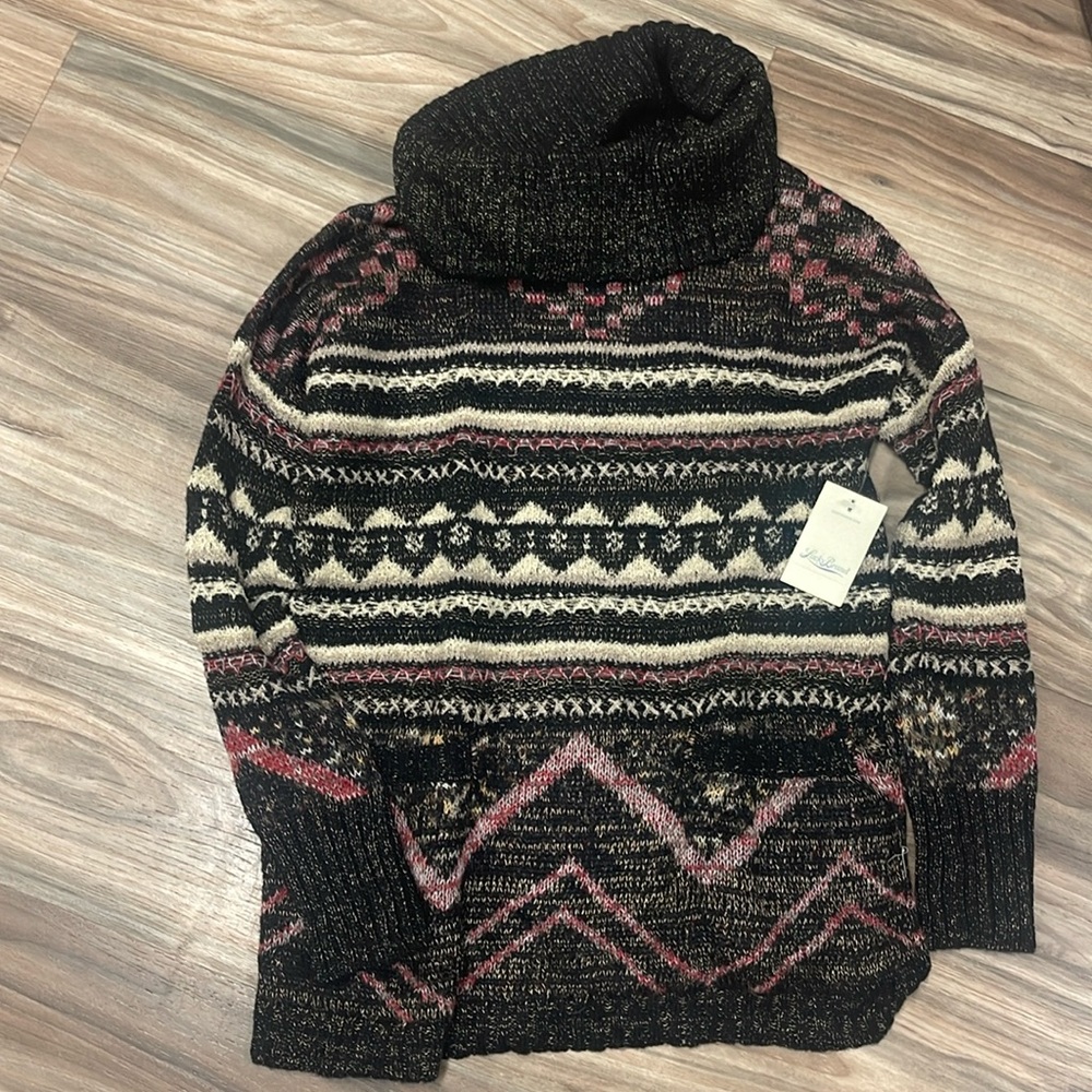 Lucky Brand Aztec Tribal Pattern Pocket Cowl Neck Pullover Sweater Sz XSmall NWT